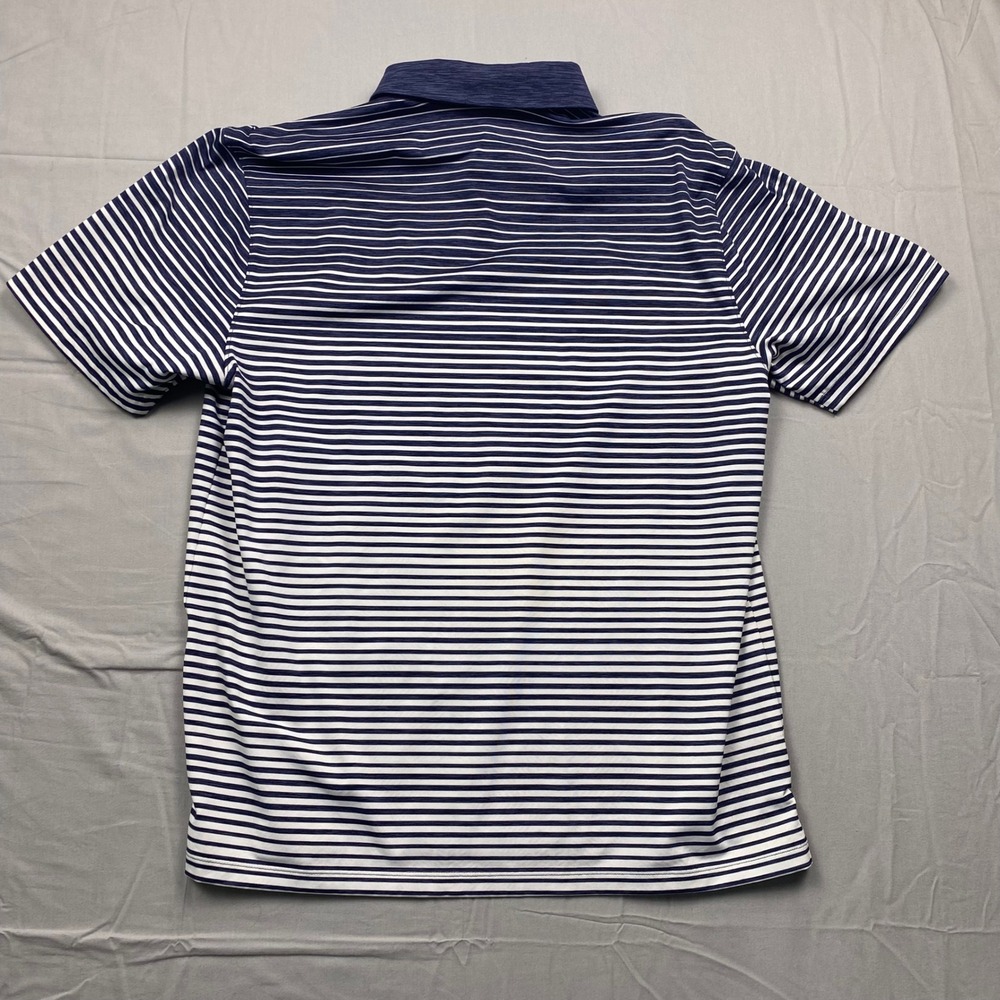 Under Armour HeatGear Mens Large Navy‎ Striped Polo Shirt Michigan M Logo - Picture 8 of 9